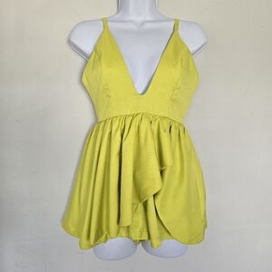 Evenuel Yellow Textured V-Neck Peplum Romper Size M Flirty Retro Festival Summer